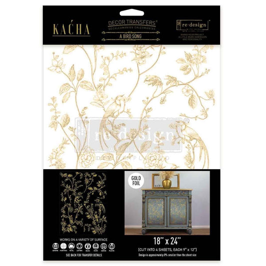 Large Decor Transfers® - A Bird Song | Gold | Kacha | 2 pcs, 18 x 24” | Redesign with Prima