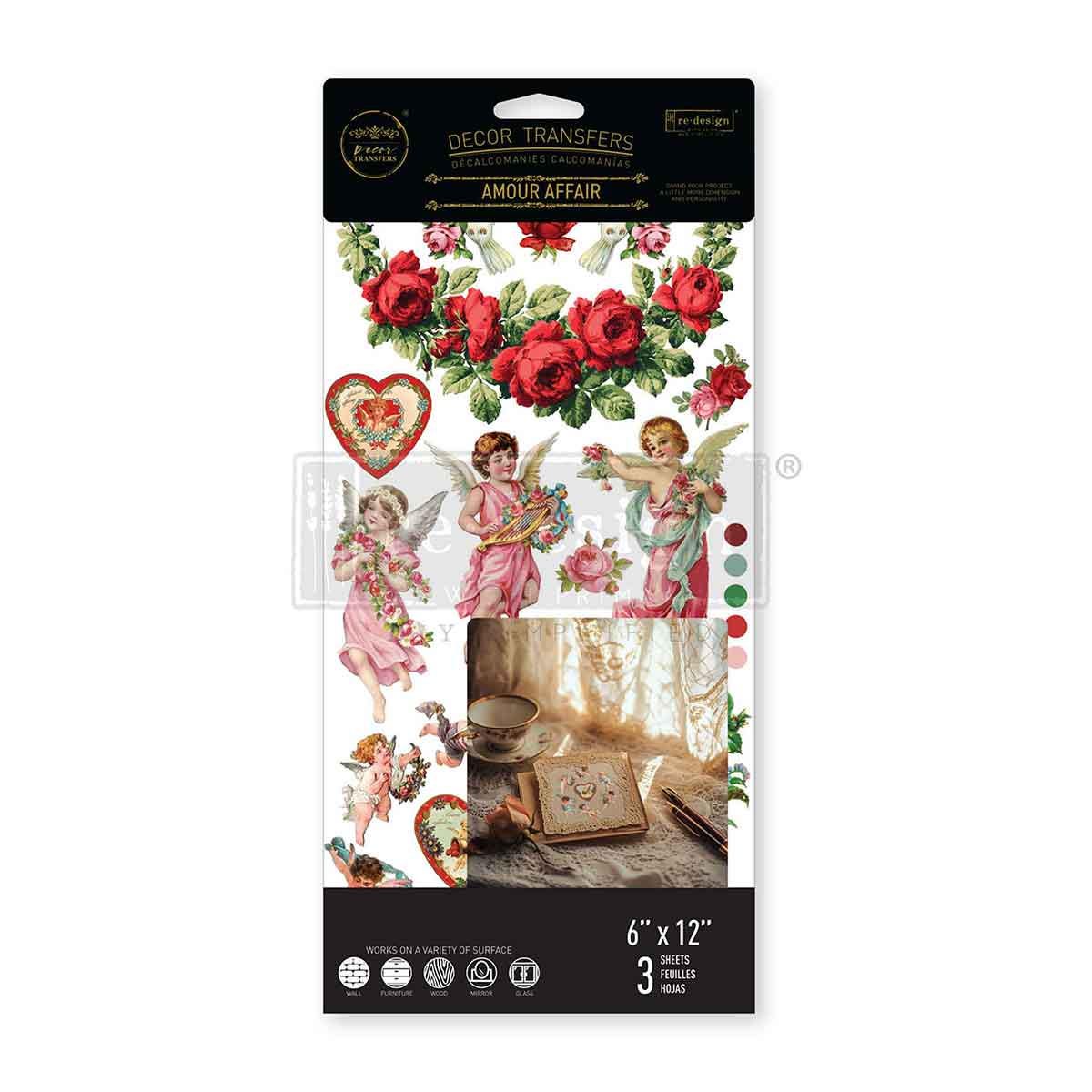 Mini Decor Transfers® - Amour Affair | 3 sheets, 6” x 12” | Hearts | Redesign with Prima