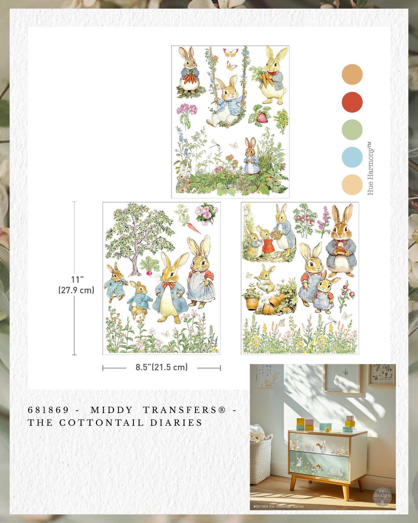 Middy Decor Transfers® - The Cottontail Diaries | 3 sheets, 8.5 x 11” | Redesign with Prima