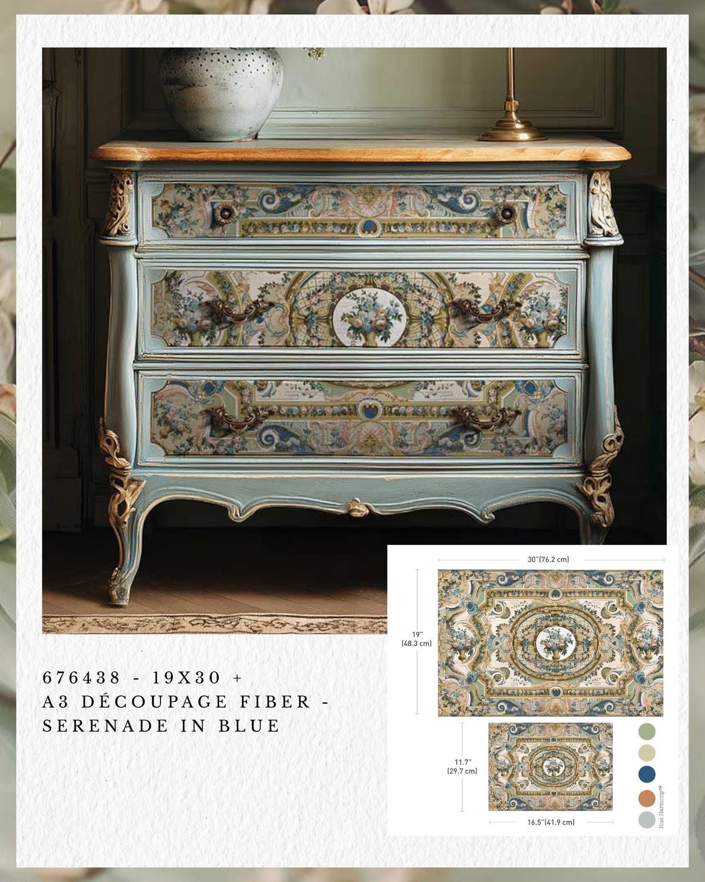 Double Delight Decoupage Fiber Paper Set - Serenade in Blue |1-19x30”+1-11.7x16.5” | Redesign with Prima®
