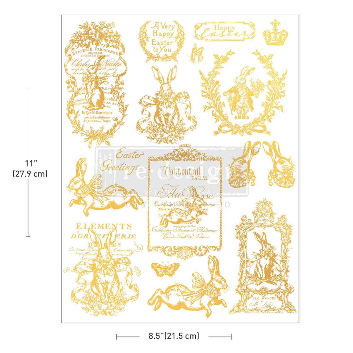 Gilded Spring H2O Transfers  | 8.5"x11"-1 sheet | Gold Easter | Redesign with Prima