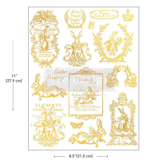 Gilded Spring H2O Transfers  | 8.5"x11"-1 sheet | Gold Easter | Redesign with Prima