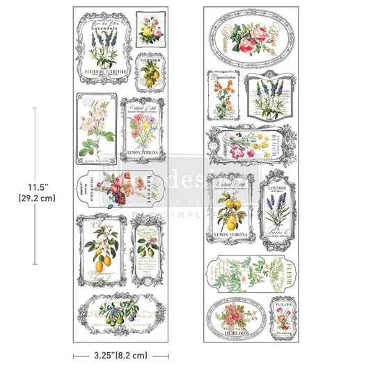 Luxe Transfers - Fleur de Frame  | 3.25"x11.5"-2 sheets | Botanical Labels | Redesign with Prima