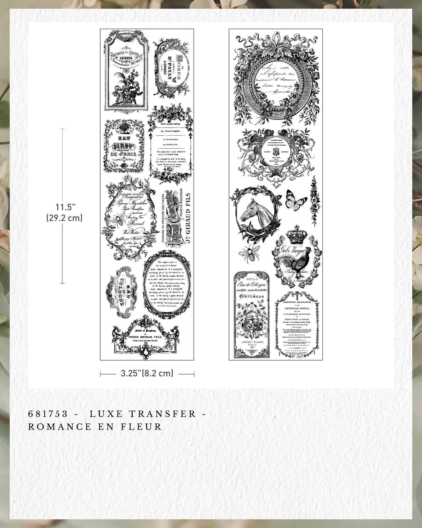Luxe Transfers - Romance En Fleur | 3.25"x11.5"-2 sheets | Labels | Redesign with Prima