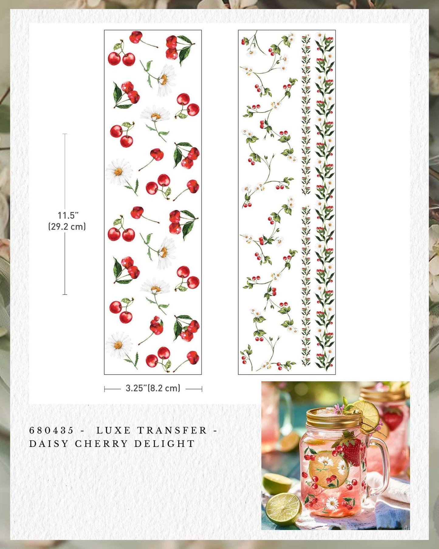 Luxe Transfers - Daisy Cherry Delight  | 3.25"x11.5"-2 sheets | Redesign with Prima