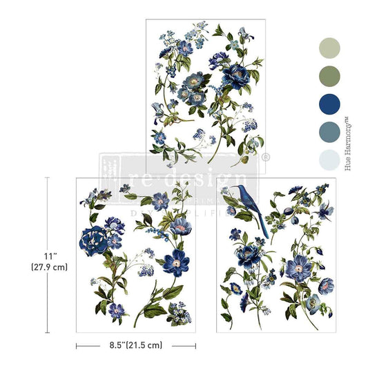 Middy Decor Transfers® - Blue Nest Blooms | 3 sheets, 8.5 x 11” |  | Redesign with Prima