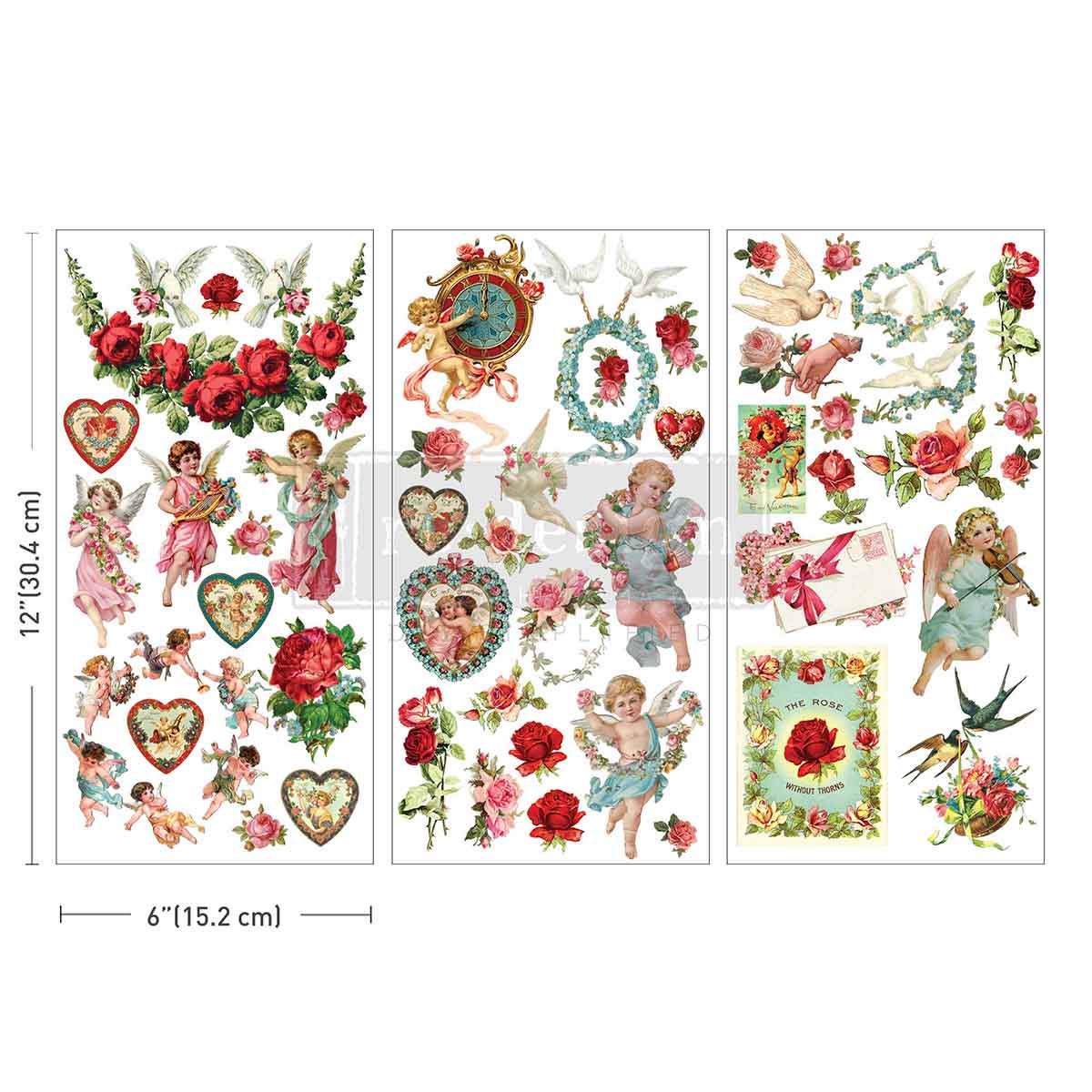 Mini Decor Transfers® - Amour Affair | 3 sheets, 6” x 12” | Hearts | Redesign with Prima