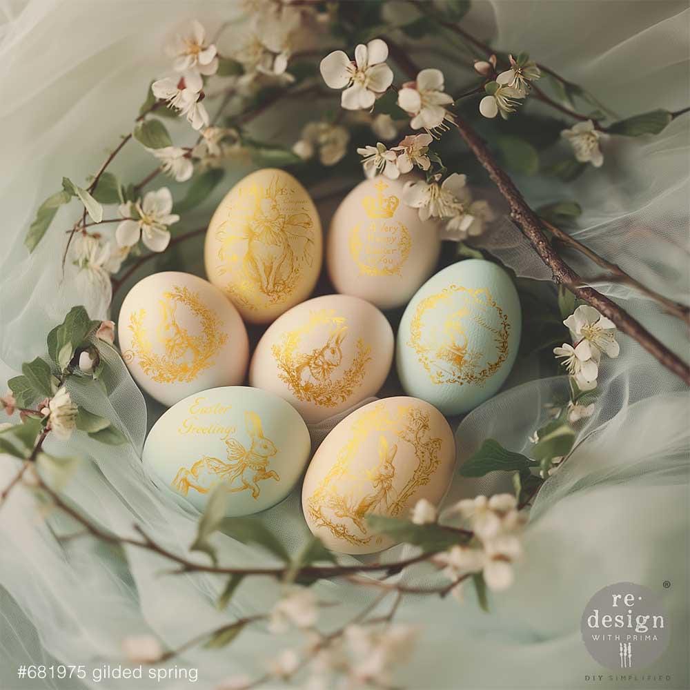 Gilded Spring H2O Transfers  | 8.5"x11"-1 sheet | Gold Easter | Redesign with Prima