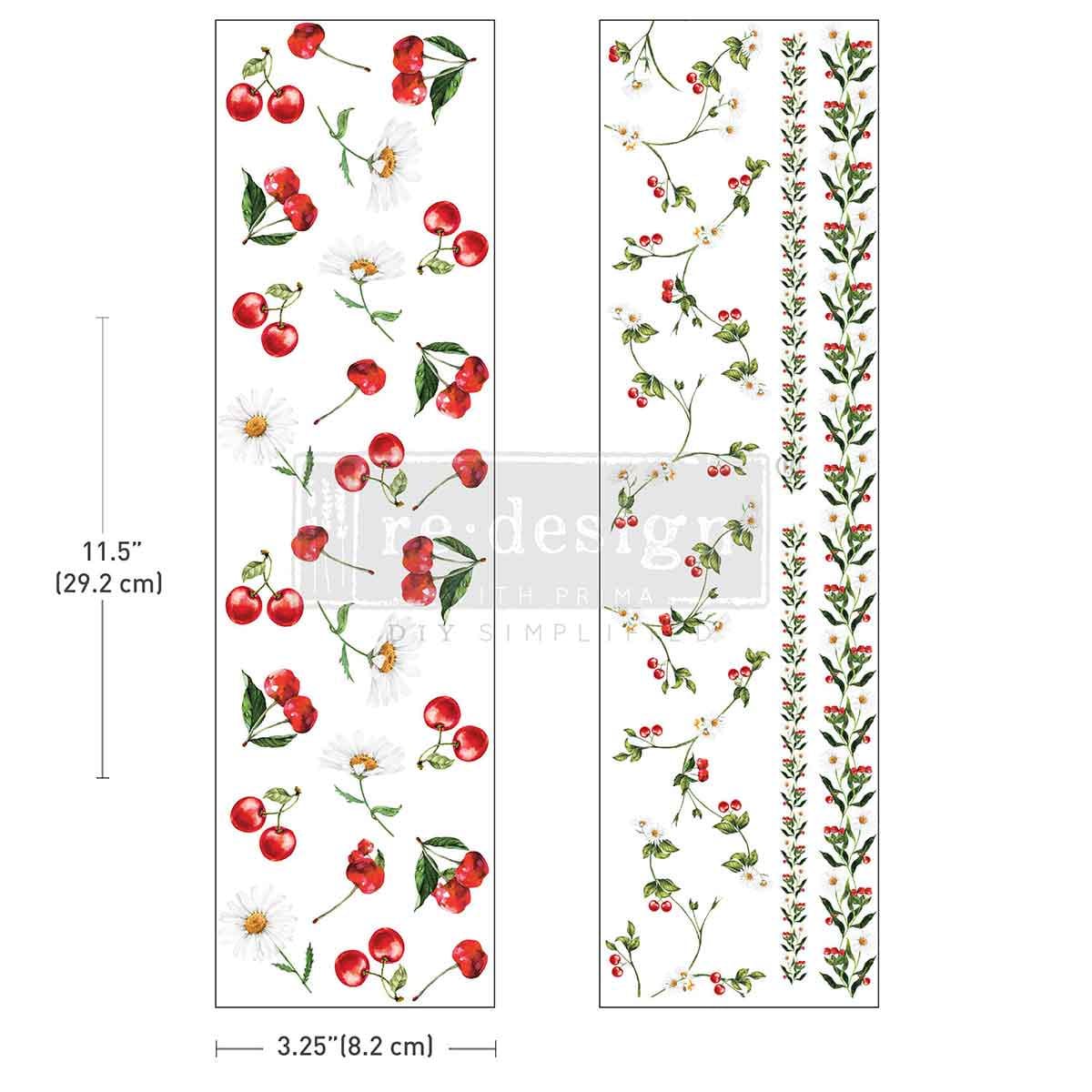 Luxe Transfers - Daisy Cherry Delight  | 3.25"x11.5"-2 sheets | Redesign with Prima