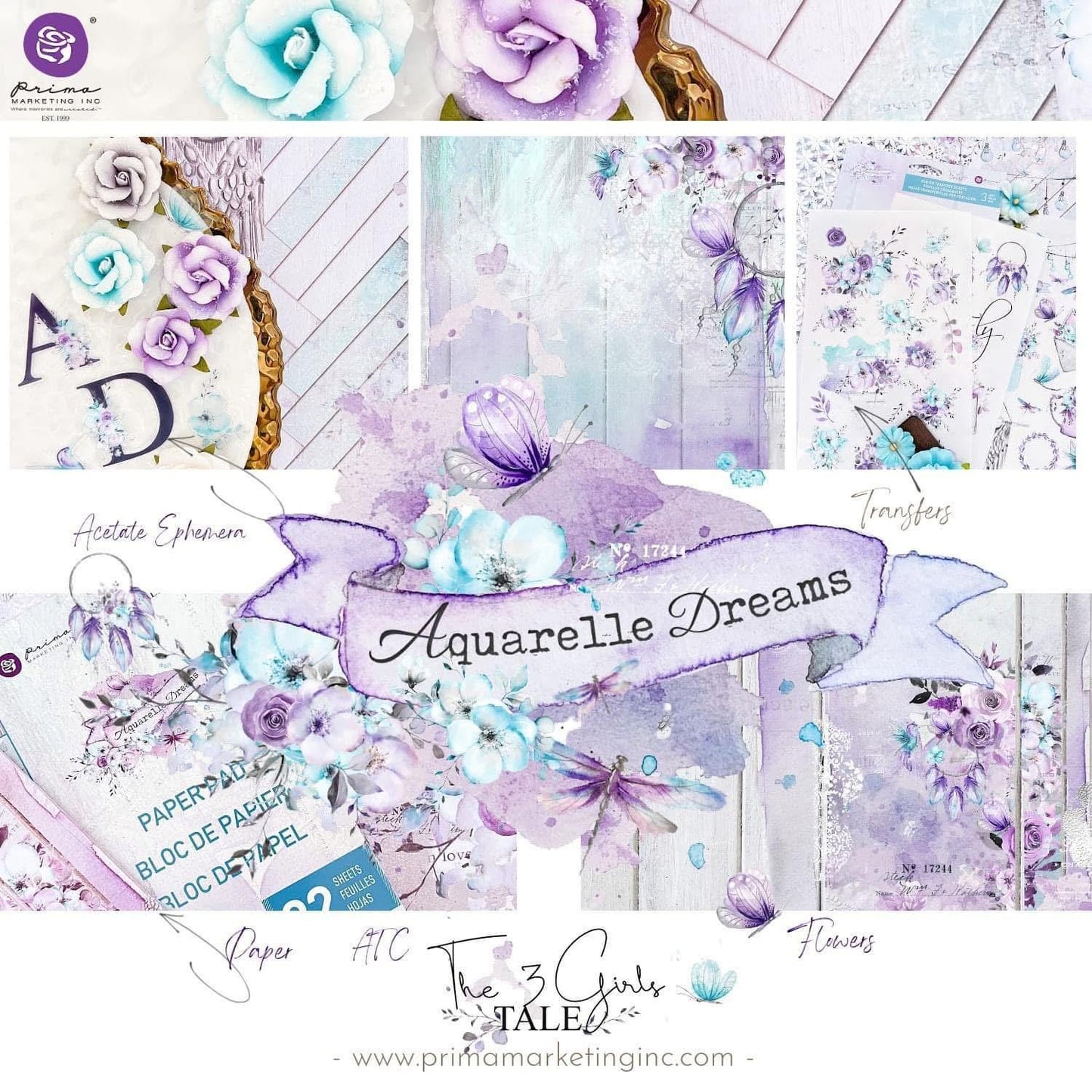 Aquarelle Dreams Collection 12x12 Scrapbook Assorted  - 4 sheets | Prima Marketing, Inc.