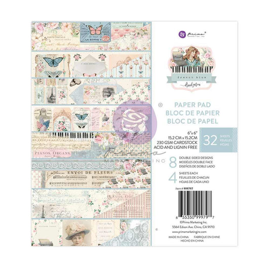 French Blue Collection Paper Pad 6”x6” | 26 sheets | Scrapbooking | Prima Marketing Inc.