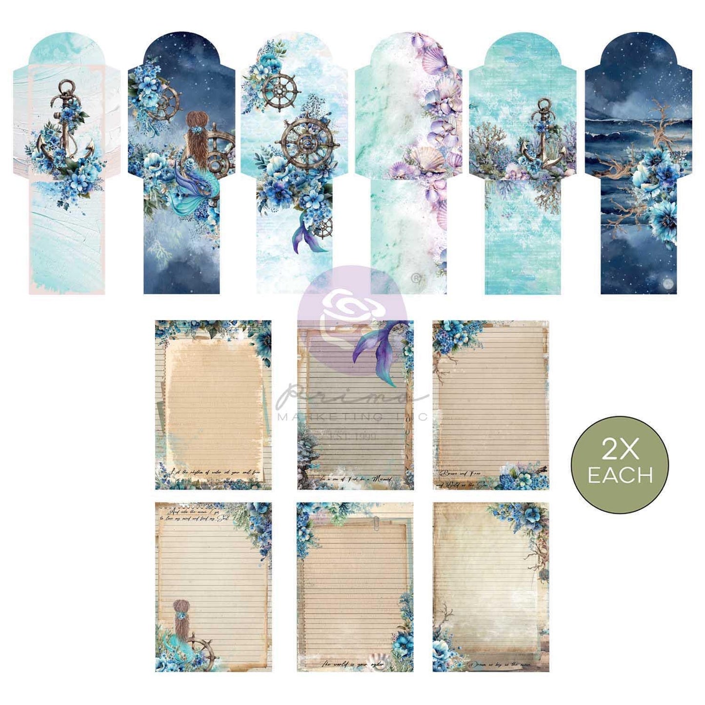 A Mermaid's Tale Collection Stationery Kit  | Scrapbooking | 12 Postcards/12 Envelopes | 3 Girls Tale | Prima Marketing, Inc.