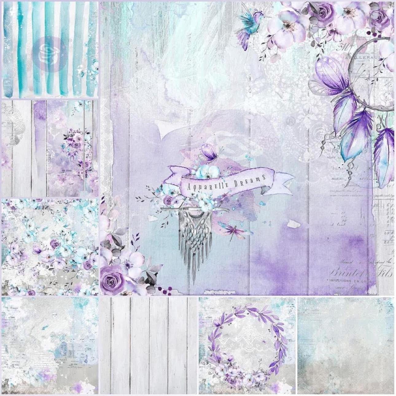 Aquarelle Dreams Collection 12x12 Scrapbook Assorted  - 4 sheets | Prima Marketing, Inc.