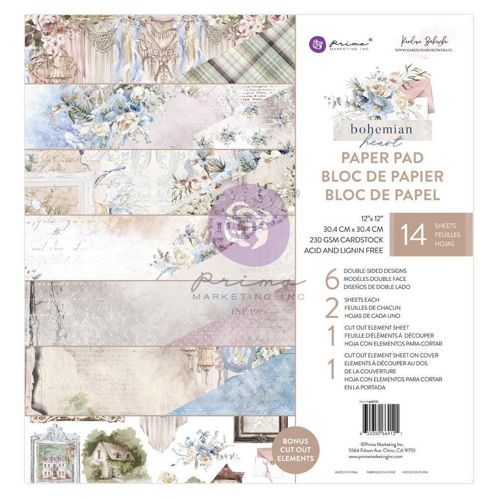 Bohemian Heart Collection Scrapbook Paper Set | 12”x12”, 14 sheets | Prima Marketing Inc.