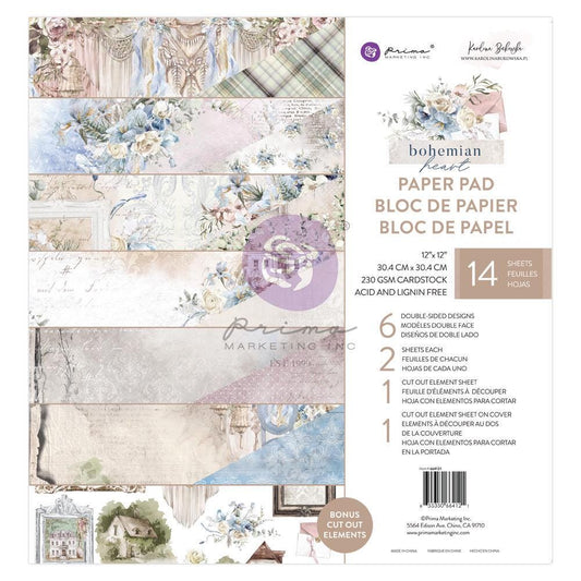 Bohemian Heart Collection Scrapbook Paper Set | 12”x12”, 14 sheets | Prima Marketing Inc.