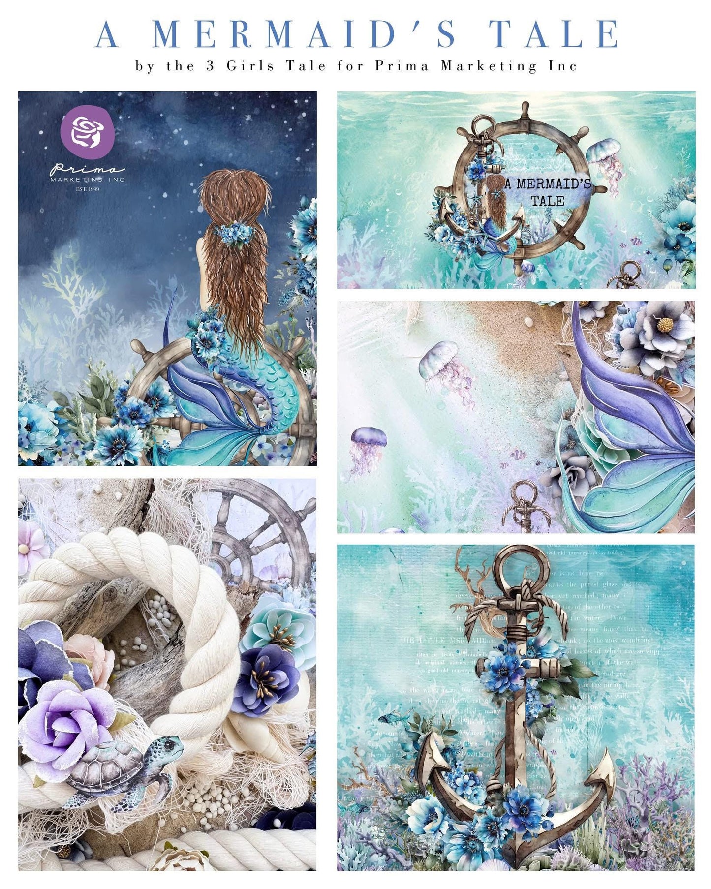 A Mermaid's Tale Collection Stationery Kit  | Scrapbooking | 12 Postcards/12 Envelopes | 3 Girls Tale | Prima Marketing, Inc.